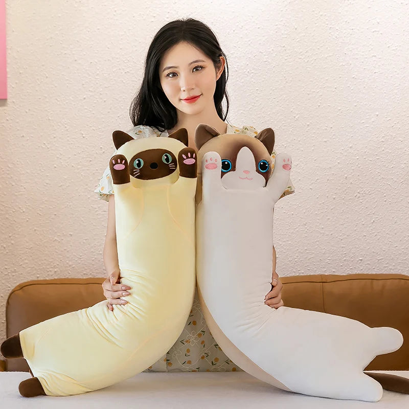 70-130cm Ultra Soft Cat Plush Long Pillow Down Cotton Stuffed Cartoon Kitten Cats Doll Plushie Peluche Sleeping Leg Pillow Gift