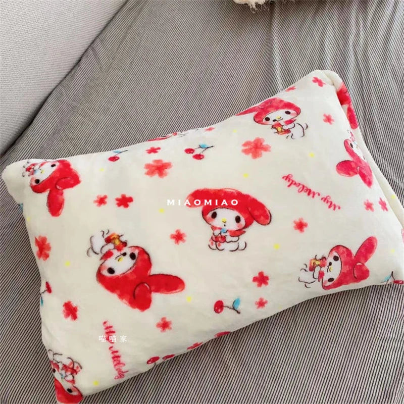 Sanrio My Melody Blanket Comfortable Warm Cartoon Hello Kitty Printed Flannel Blanket Car Blanket Bedspread Pillowcase Girl