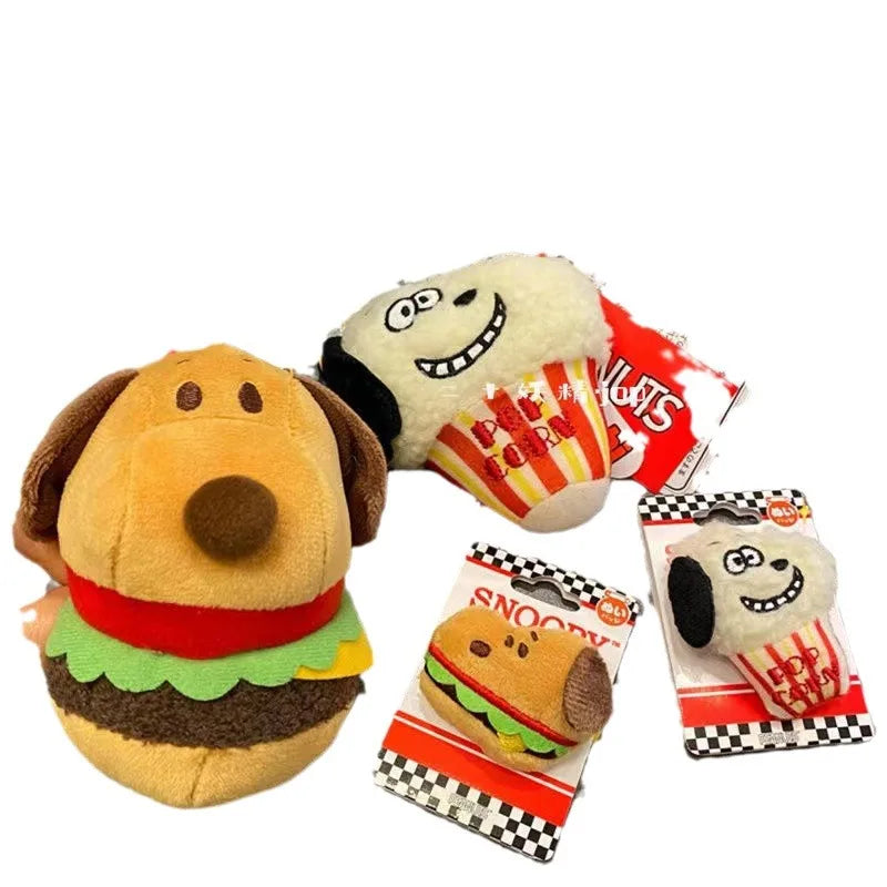 Cute Snoopy Hamburger Popcorn Pendant Cartoon Creative Plush Doll Brooch School Bag Pendant Anime Peripheral Girl Heart Keychain