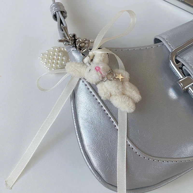 Cute Cartoon Bunny Keychain Simple Phone Chain Kawaii Plush Doll Pendant Sweet Fashion Backpack Decoration Accessories Gifts