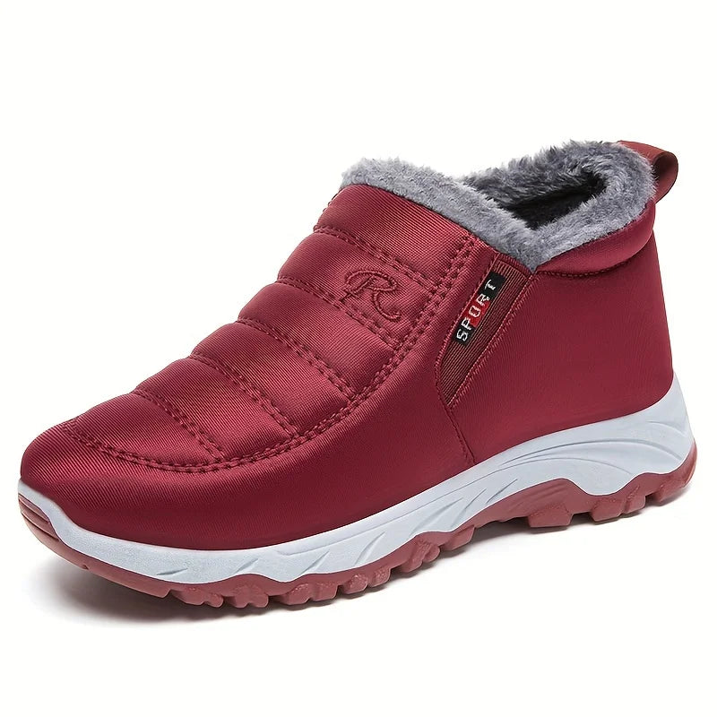 Women's Fleece Lined Snow Boots, Winter Warm Waterproof Slip On Ankle Boots, Thermal Outdoor Short Boots