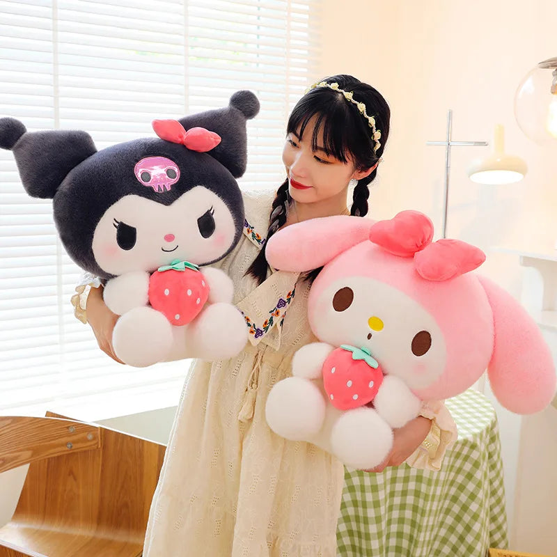 60CM Large New Kawaii Sanrio My Melody Strawberry Children's Plush Toy Dress Up Kuromi Doll Gift