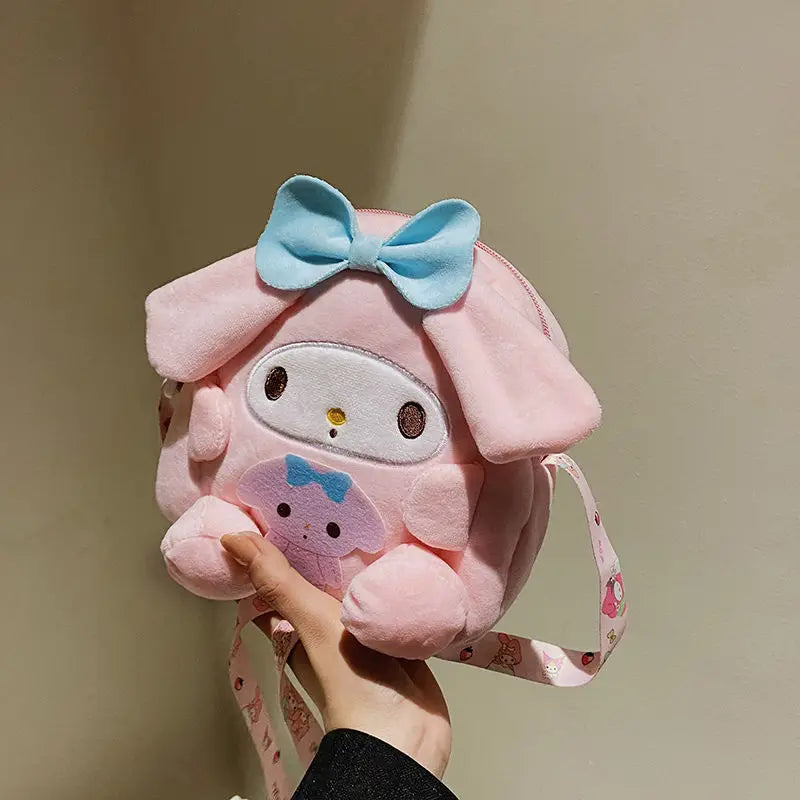 Kawai Sanrio Backpack Cute Kuromi Cinnamoroll Pompompurin My Melody Cute Plush Toy Mobile Phone Bag Girl Christmas Birthday Gift