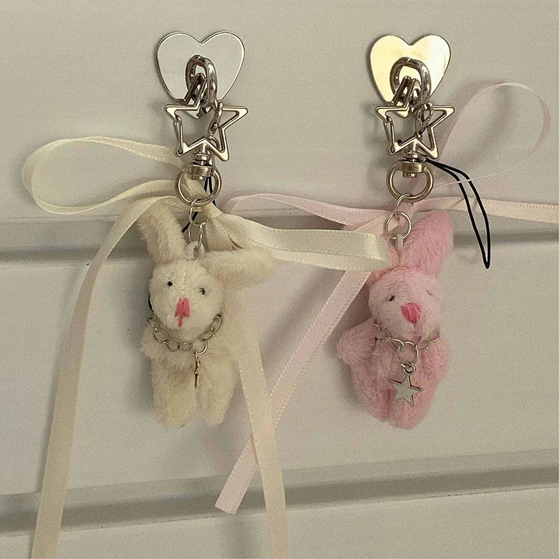 Cute Cartoon Bunny Keychain Simple Phone Chain Kawaii Plush Doll Pendant Sweet Fashion Backpack Decoration Accessories Gifts