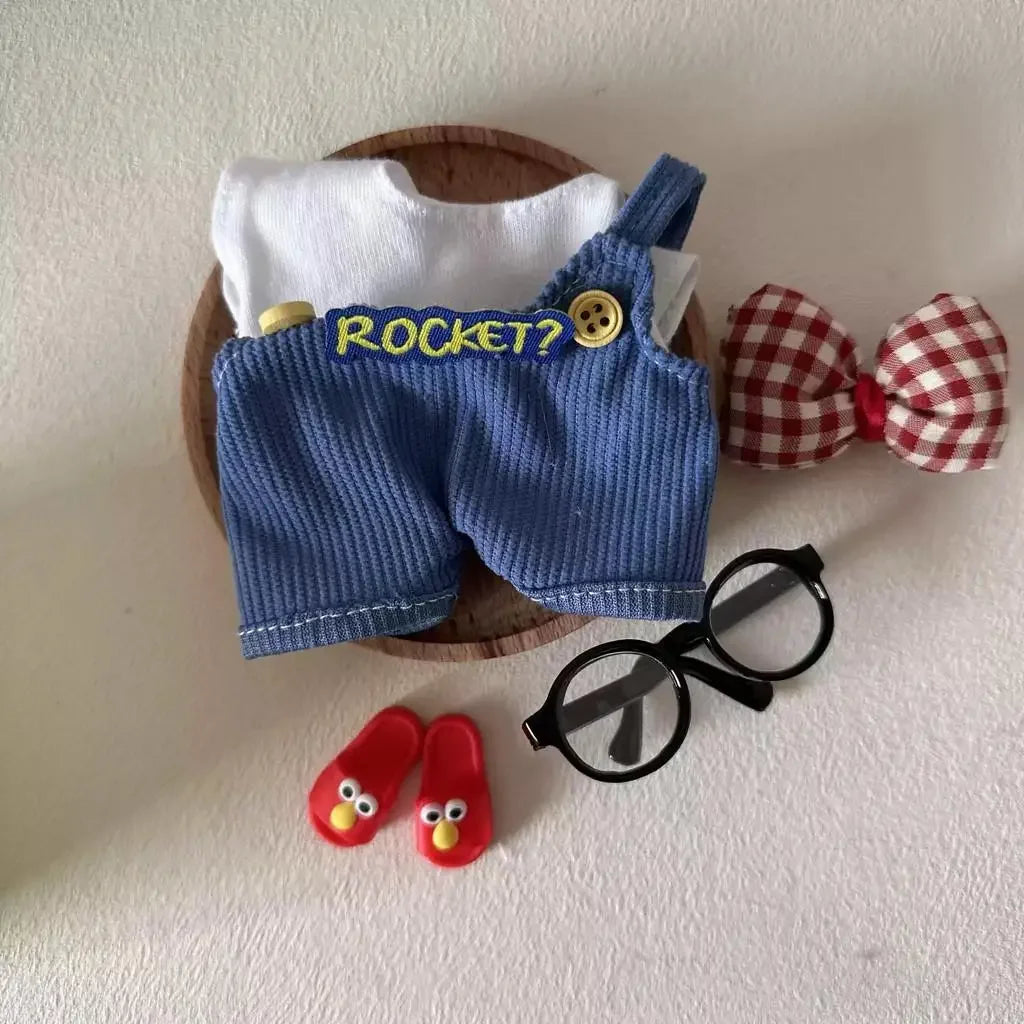 17cm Mini Plush Doll'S Clothes Outfit Accessories For Korea Kpop Exo Labubu V1 V2 Idol Overalls bow set Clothing Gift