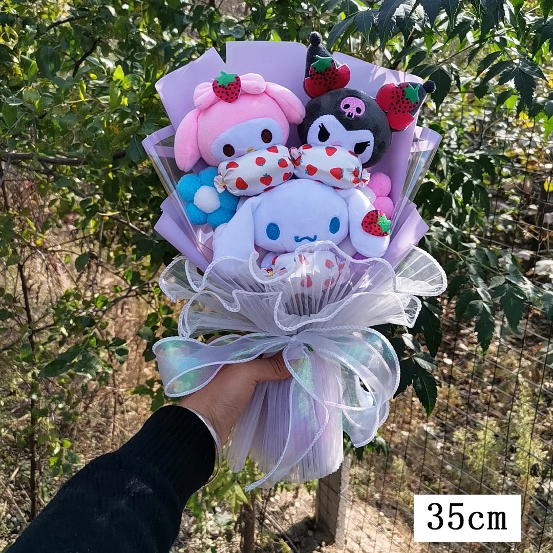 Sanrioed Kuromi My Melody Cinnamoroll Hello Kitty Anime Doll Toy Cartoon Plush Bouquet Valentine's Day Christmas Graduation Gift