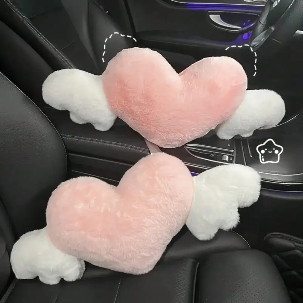 Love Wings Car Headrest Plush Love Neck Pillow Heart-Shaped Plush Style for Your Car Seat Car Accessories