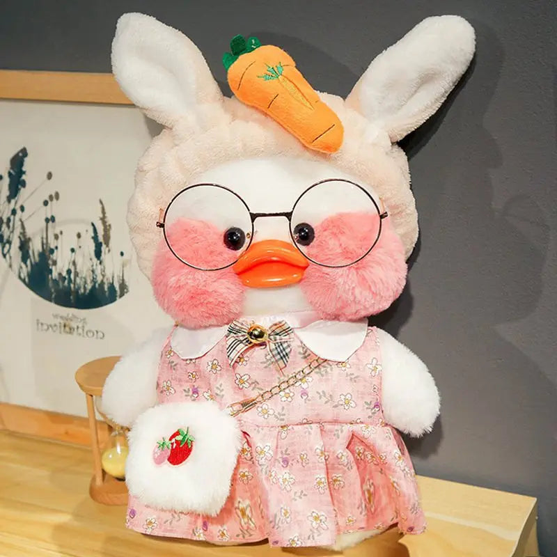 30cm Kawaii Cafe White Duck Stuffed Plush Animals Toy Wear Glasses And Hoodie Soft Doll Girl Birthday Creative Gift For Children