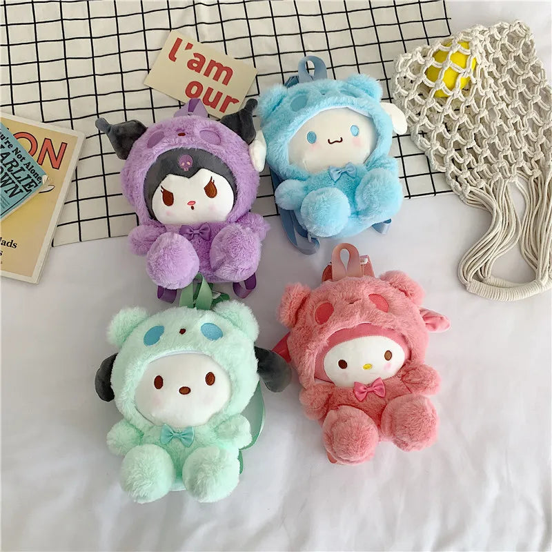 22Cm Kawaii Sanrio Plush Backpack Anime Kuromi Hello Kitty Cinnamoroll Plushie Bag Anime Cartoon Shoulder Backpacks Girl Gifts