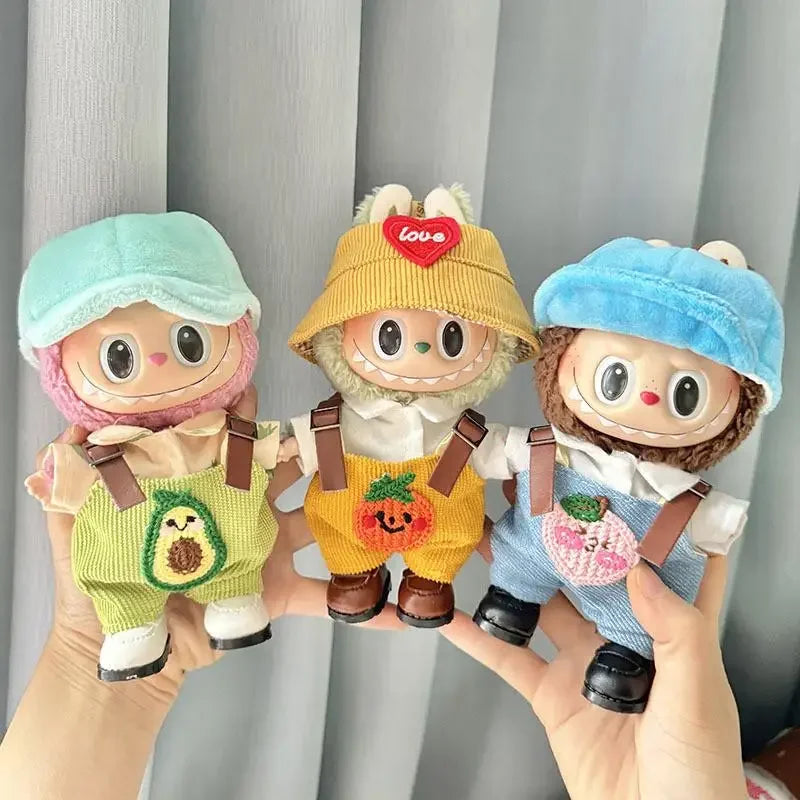 17cm Mini Plush Doll'S Clothes Outfit Accessories For Korea Kpop Exo Labubu Idol V1 V2 Avocado Peach PumPkin overalls Clothing