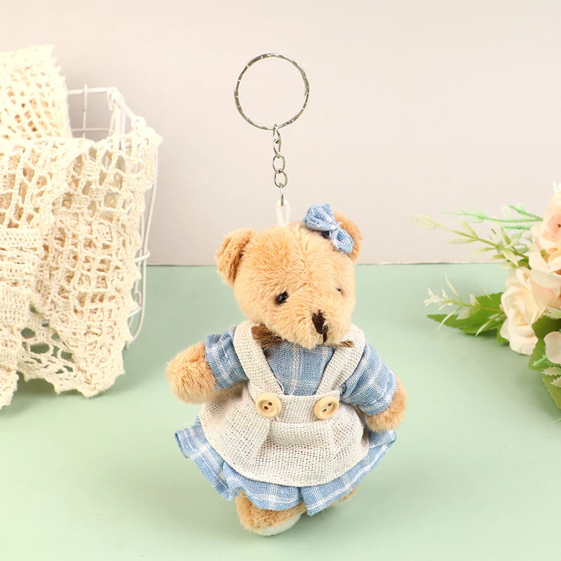 Cute Wear Clothes Bear Plush Toy Cartoon Rabbit Pendant Soft Stuffed Doll Keychain Backpack Car Bag Key Ring Decor Kid Gift