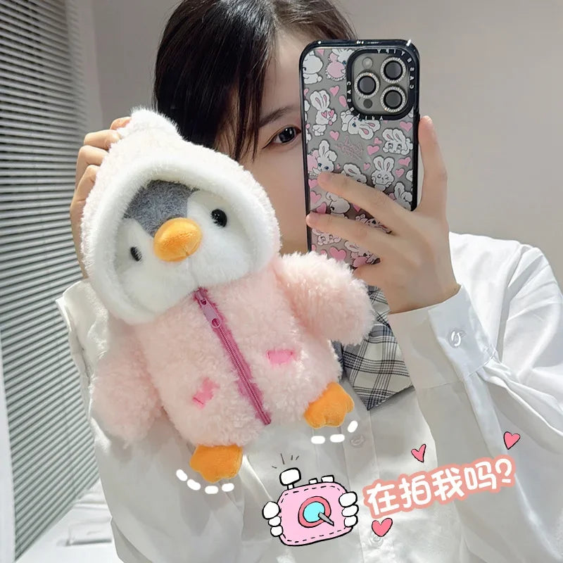 25CM Cute Penguin Wear Winter Clothes Plush Toys Lovely Gray Penguin Wear Polar Bear Cap Stuffed Doll Nice Present