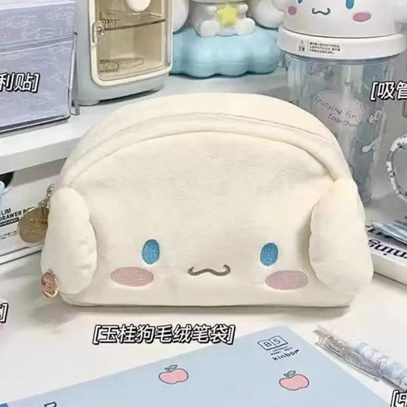 Cartoon Sanrio Cinnamoroll Plush Pencil Case Cartoon Cute High-capacity Charm Student Stationery Bag Girl&Child Holiday Gifts