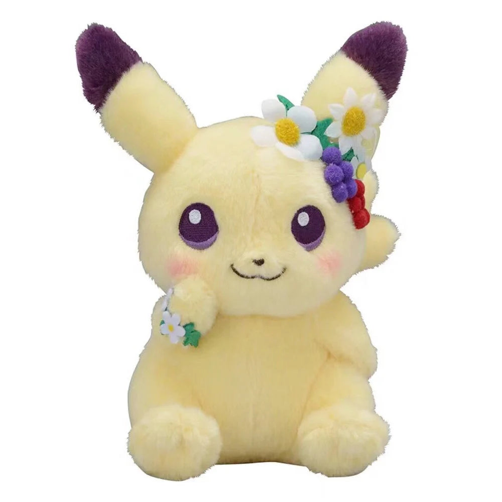 Easter Spring Festival Pokemon Plush Toys Pikachu Eevee Stuffed Toy Kawaii Flower Corolla Elf Peluche Doll Kid Birthday Gift