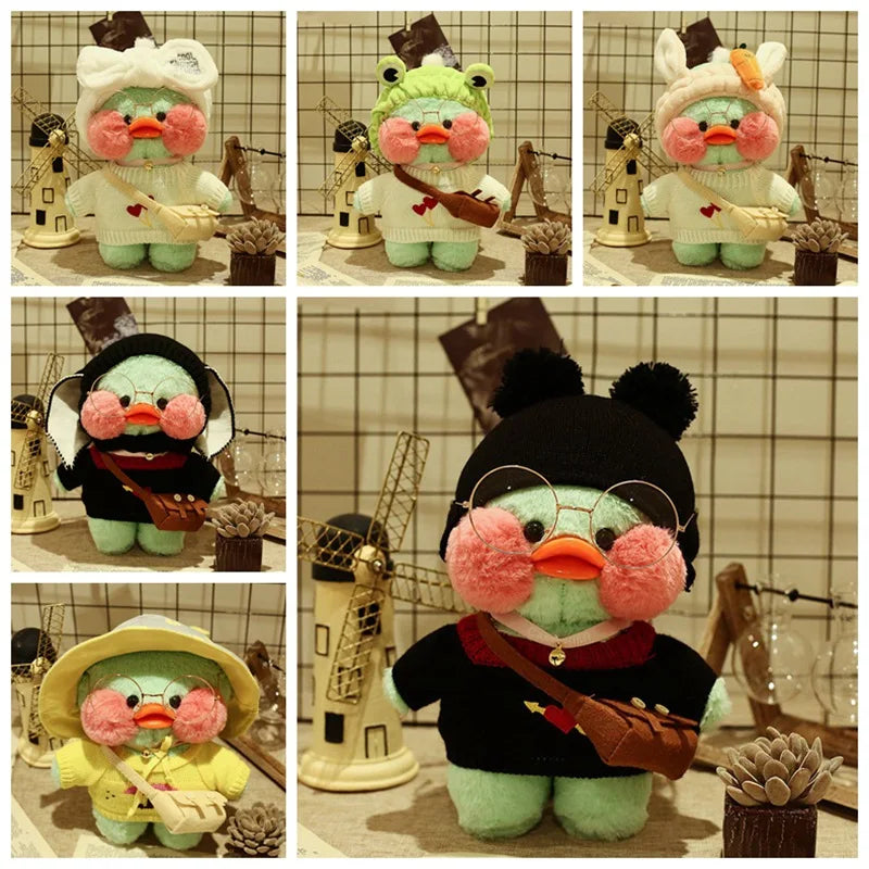 30cm Cute Cafe Green Duck Stuffed Plush Animals Toy Wear Glasses And Clothes Soft Doll Girl Birthday Creative Gift For Children