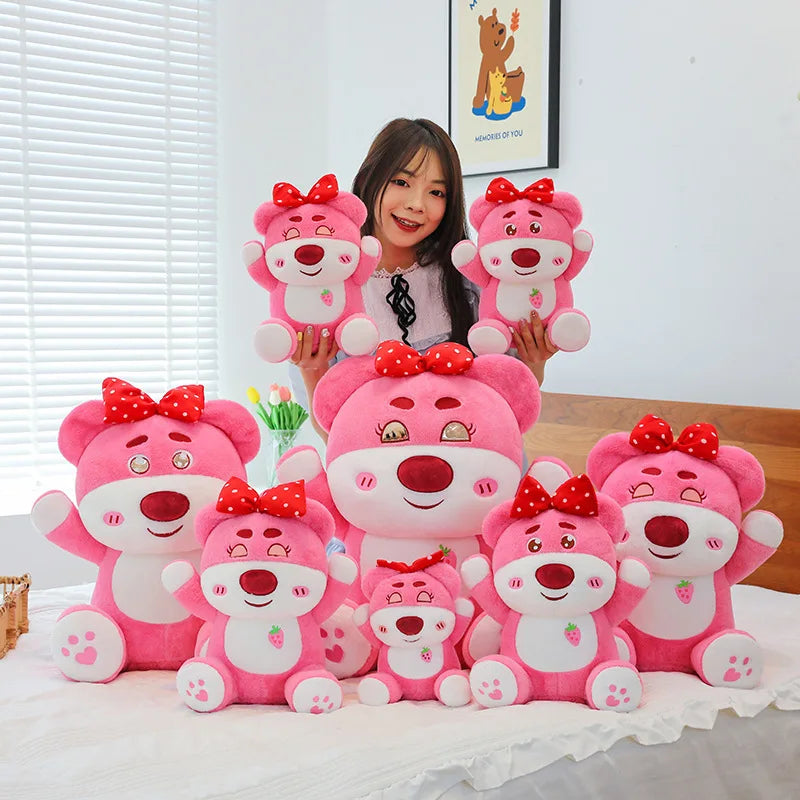 25/40cm Cute Pink Strawberry Bear Plush Toy Large Cute Bear Doll Girls Sleep Pillow Valentine's Day Room Decoration Gift