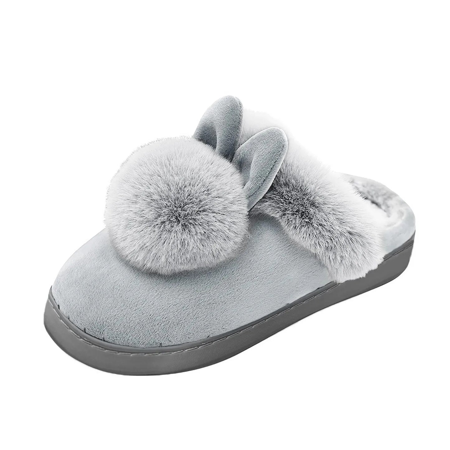 Winter Warm Home Fur Slippers Womens Indoor Home Rabbit Shoe Furry Ears Footwear Indoor Bedroom Flat Heels Fluffy Slippers Shoes