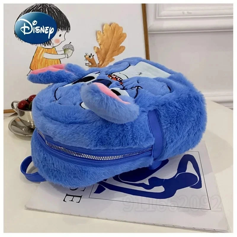 New Disney Plush Backpack Ins Japanese Blue Stitch Funny Cartoon Large-Capacity Student Backpack Kindergarten Bag Child Gift