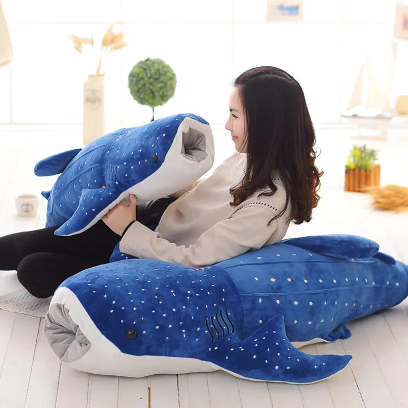 150cm Large Size Soft Shark Plush Toy Big Creative Blue Whale Stuffed Soft Shark Sea Fish Plush Pillow Lovely Children Baby Doll