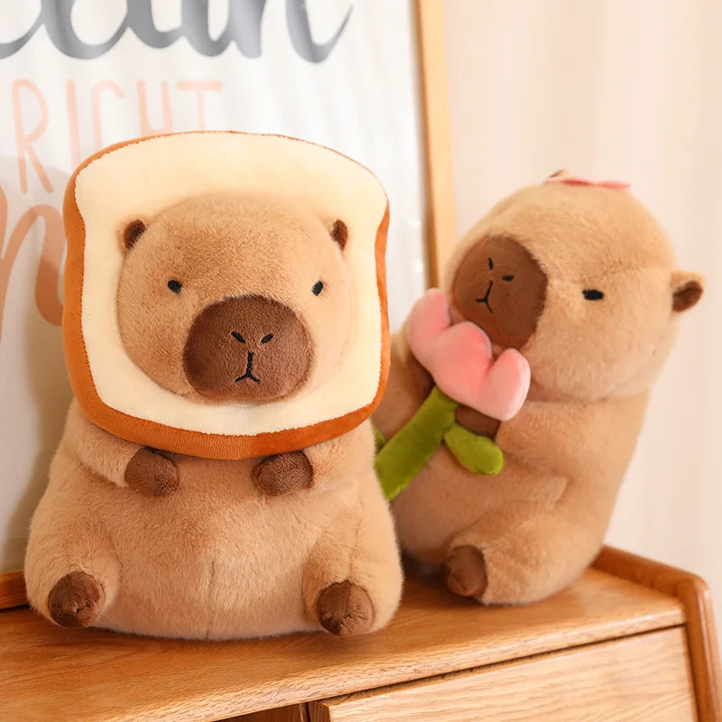 Capybara Series Plush Toy Fun Cosplay Strawberry Turtle Poop Hamburger Bun Lotus TV Series 1988 Fruit Food Decor Stuffed Animal