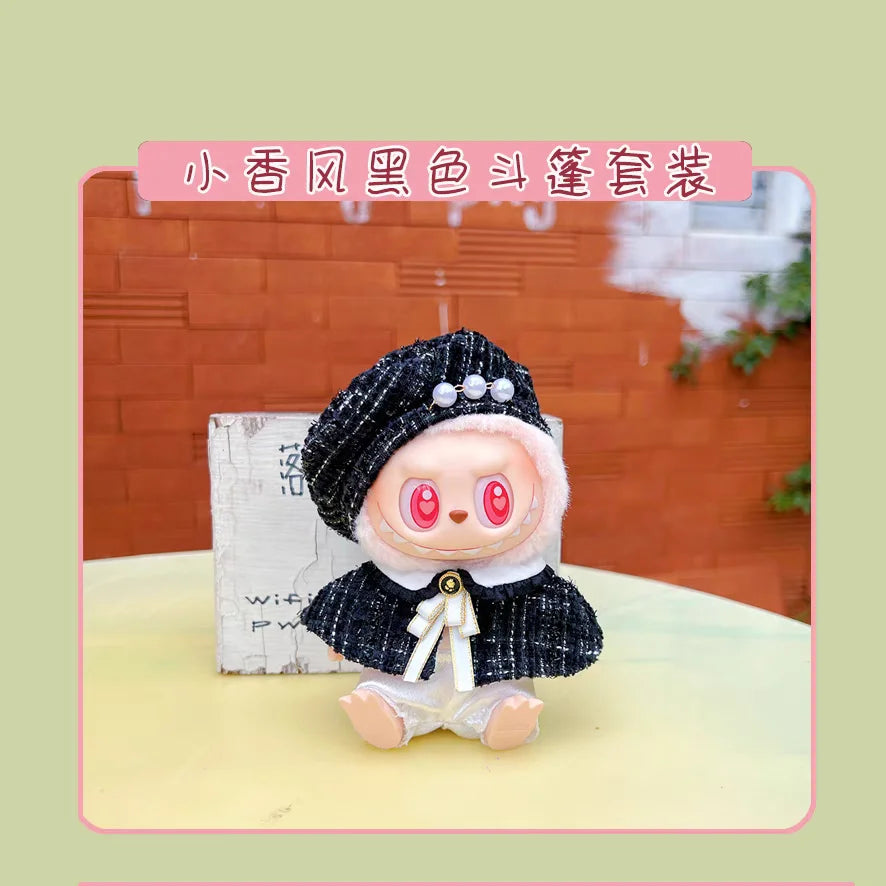 New Hot 2.0 Labubu Cape Skirt Dress Suit 15cm Sitting Party Labubu Clothes Monster Vinyl Doll Outfit Clothing Hat Accessories