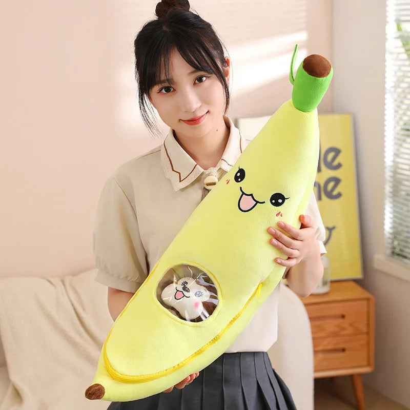 55cm/70cm Giant Soft Cartoon Smile Banana With Monkey Plush Toys Stuffed Fruit Cushion Pillow Creative Girls Valentine's Gift