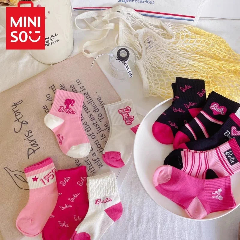 New 10 Pairs Of Barbie Y2k  Socks For Girls Kawaii Dopamine Autumn And Winter Series Pink Love Letters Striped High-Value Socks