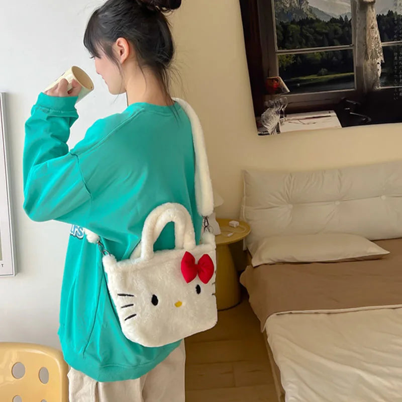 Kawaii Plushie Sanrio Bag Hello Kitty Kuromi Shoulder Bag Cute My Melody Storage Plush Handbag Women Bag Birthday Gift for Girl