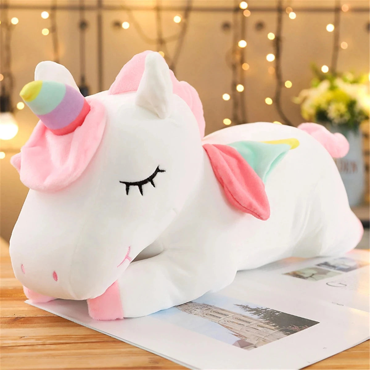 25CM Kawaii Lying Unicorn Plush Toy Stuffed Soft Cute White Pink Horse Appease Doll Toys for Kids Girls Birthday Gift New