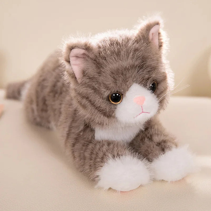 40/53CM Simlation Lying Kitten Plush Toys Fluffy Cat Stuffed Animal Pet Doll Black Orange Gray White Gray Cat Plushie Toys