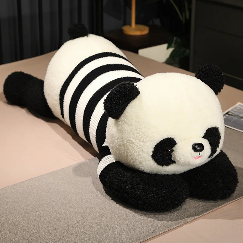 Kawaii Giant Panda Wearing Clothes Doll Plush Toy Cartoon Zoo Animal Lying Panda Plushie Peluche Huggable Kids Comforting Gift