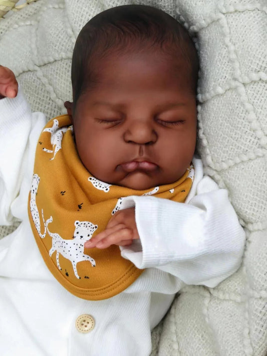 NPK 20inch Already Painted Finished Reborn Baby Doll in Dark Brown Skin Remi Sleeping Baby 3D Painting with Visible Veins