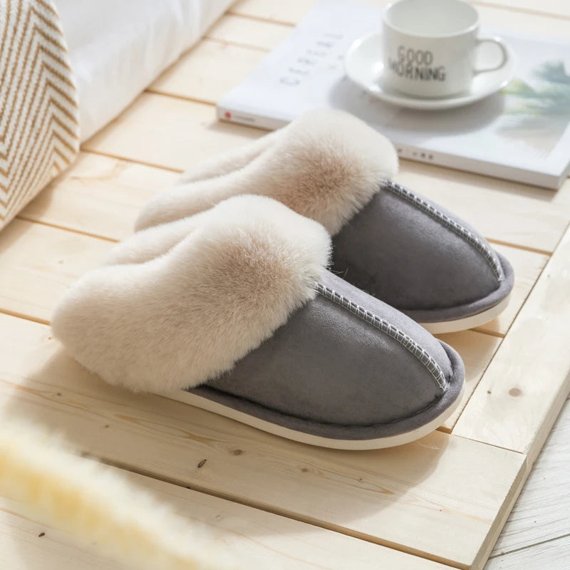 Velvet cotton slippers for autumn and winter home, couple's warm home, indoor thick soled non slip slippers for men and women