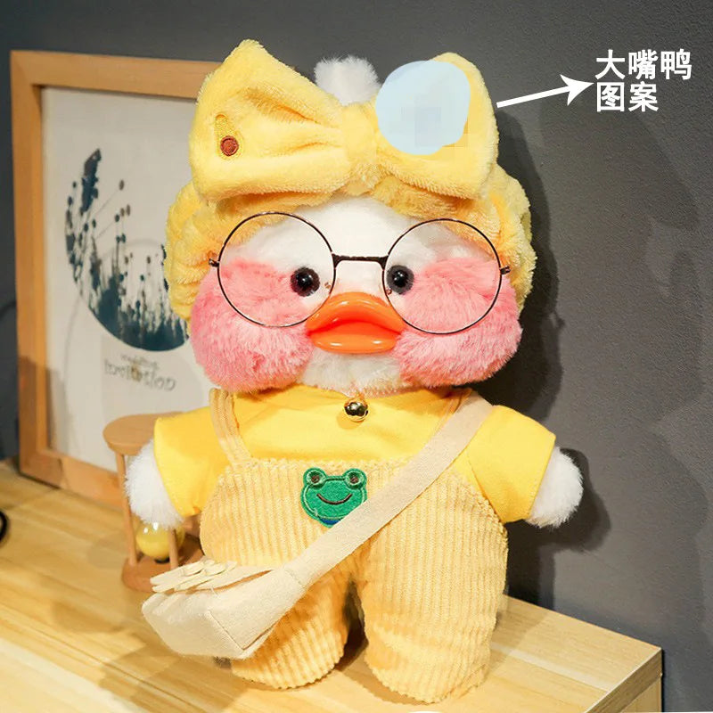 30cm Kawaii Cafe White Duck Stuffed Plush Animals Toy Wear Glasses And Hoodie Soft Doll Girl Birthday Creative Gift For Children