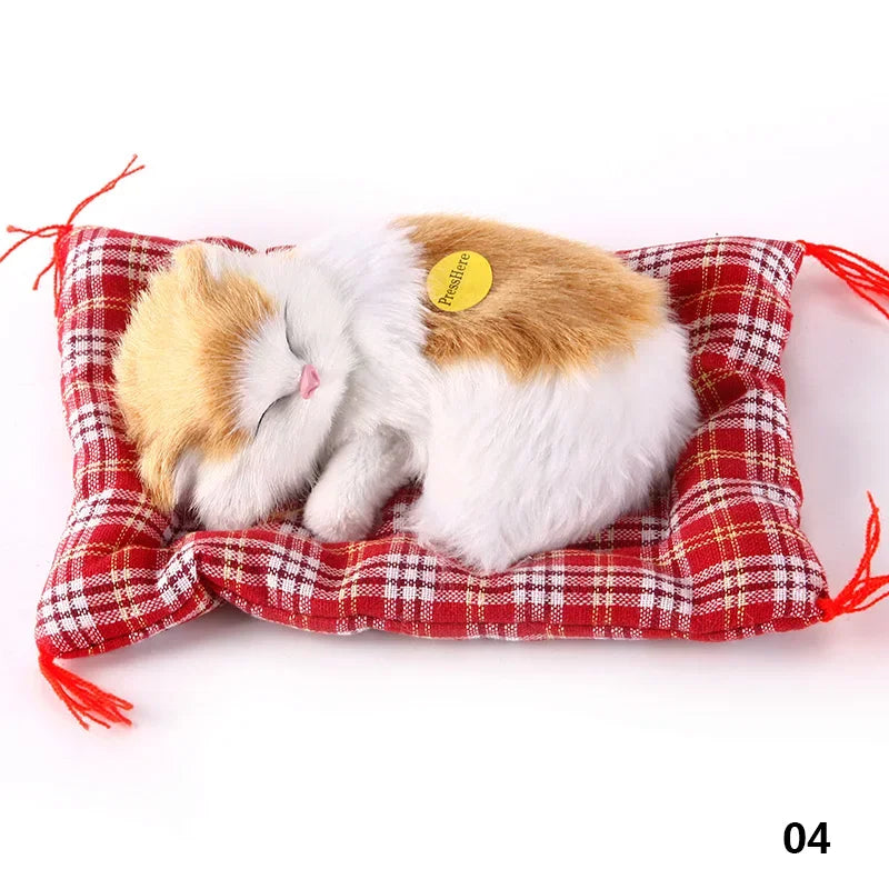 Simulation Cute Animal Doll Plush Sleeping Cats Toy with Sound Children Christmas Gift Party Decor Kids Birthday Gift