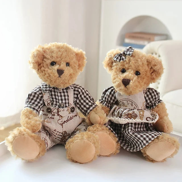 2pcs/lot 26cm Kawaii Couple Teddy Bear Peluche Toys Kawaii Dress Bear Dolls Stuffed Soft Toy for Girls Baby Girlfriend Gift