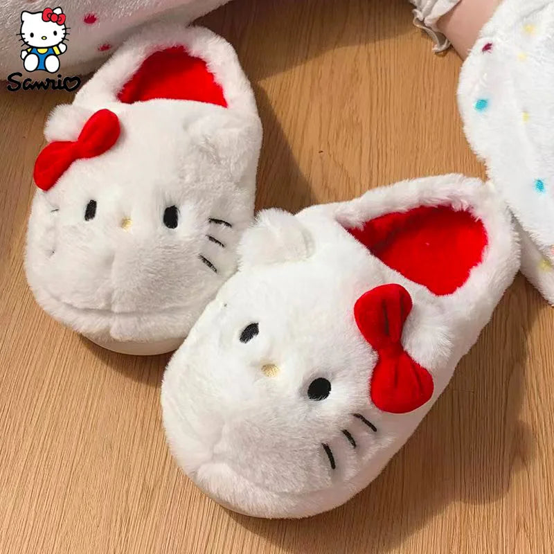 Sanrio Hello Kitty Plush Slippers Anime Sanrio Plush Cotton Slipper Winter Warm Cartoon Cotton Shoes Hello Kitty Slippers Gifts