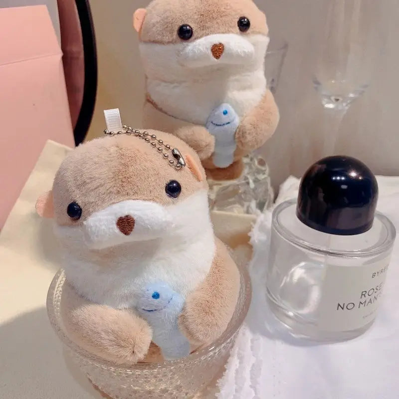 12CM Make a Wish Otter Hug Fish Plush Toy Keychain Otter Bag Backpack Pendant Doll Animal Plush Toy Gifts for Kids