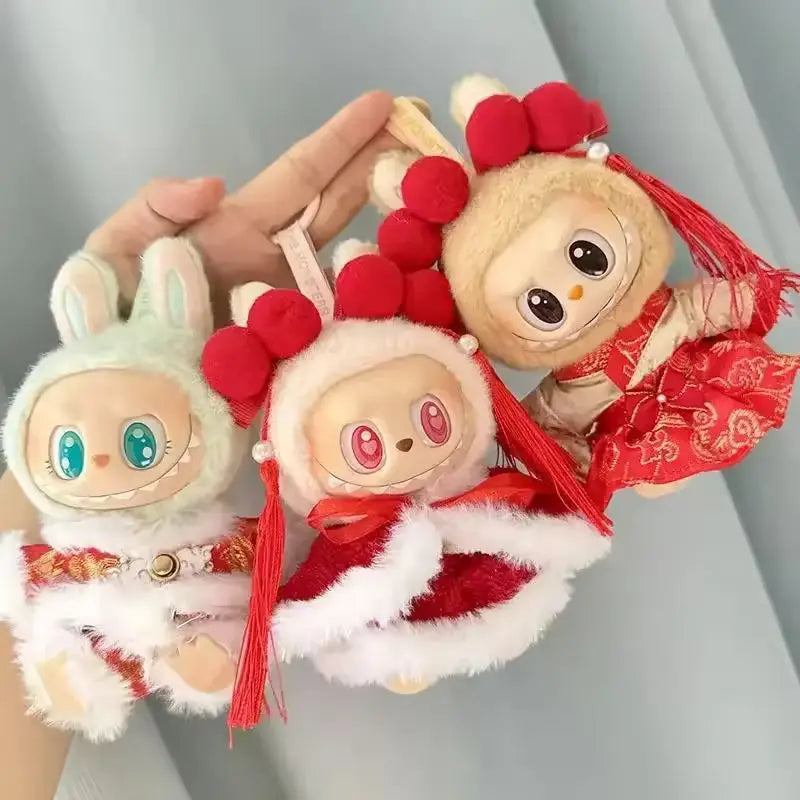 New Year Labubu Outfit for 17cm Mini Doll Chinese Style Matched Red Clothes Accessories Cos Gift Doll Pure Hand