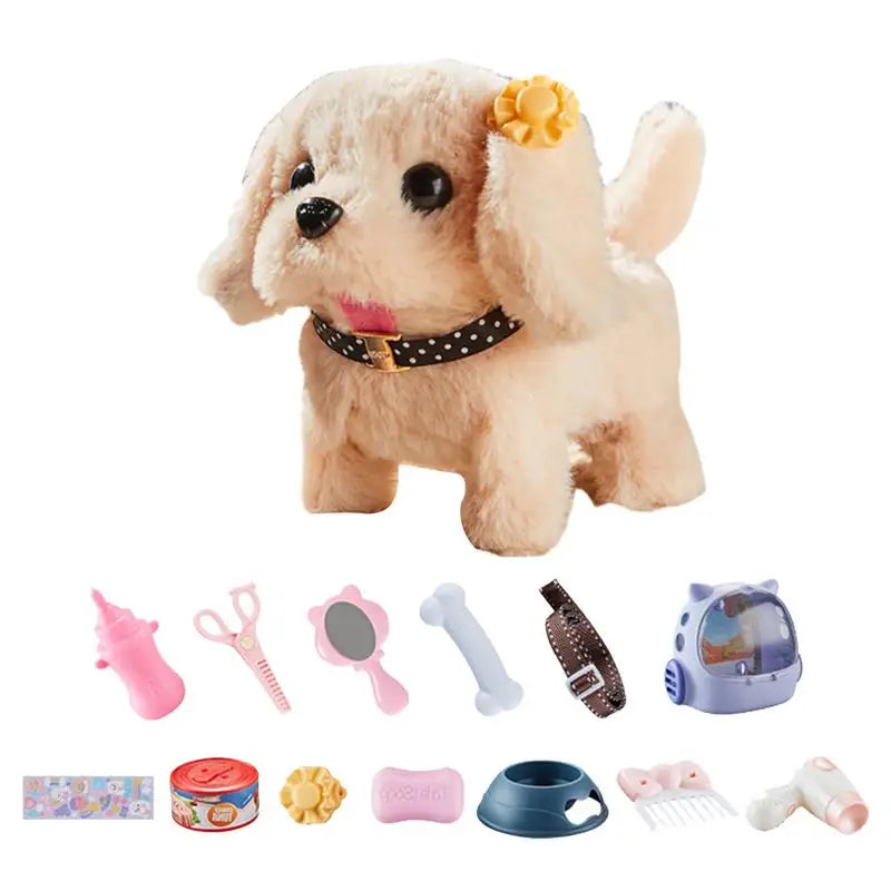 Walking Puppy Toy Plush Cute Electronic Dog Toy With Pet Backpack Simulation Electric Plush Puppy With Feeding Deluxe Kit For