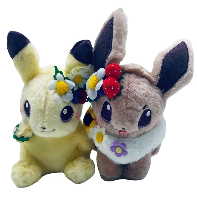 Pokemon Plush Japanese Pikachu Ibu Spring Festival Easter wreath wearing flower Ibu wreath Pikachu toy doll plush toy plush doll