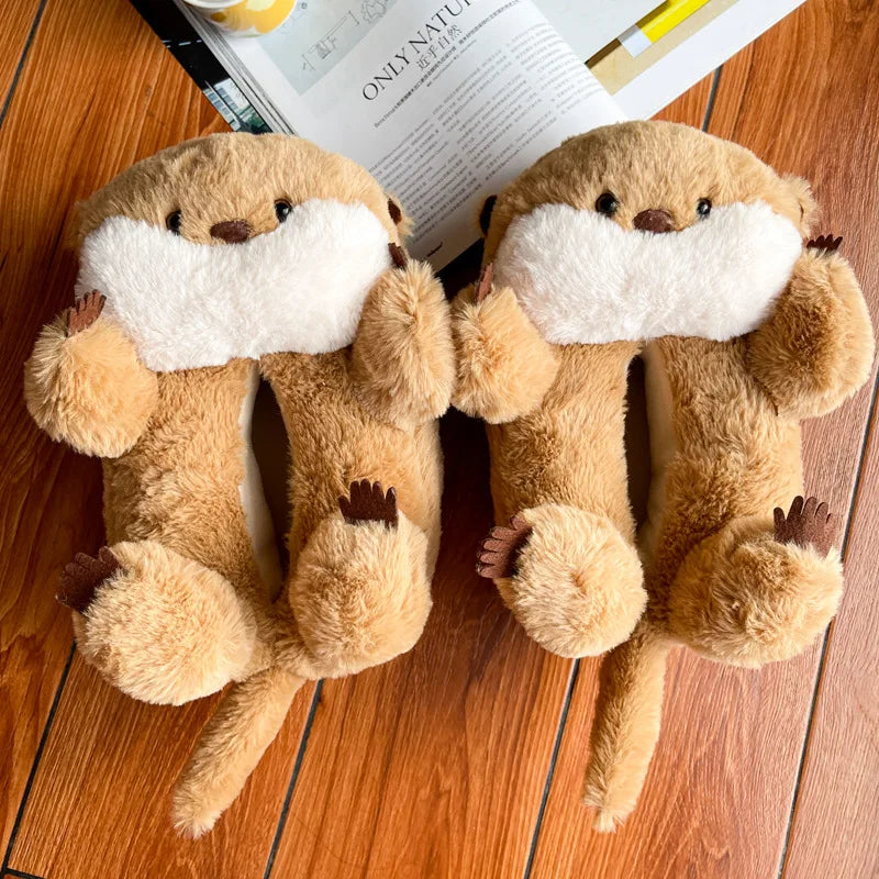 Otter Animals Slippers Cute Cartoon Non-slip Fluffy Slipper Funny Soft Warm Shoes Indoor Couple House Shoes Men Women Gifts