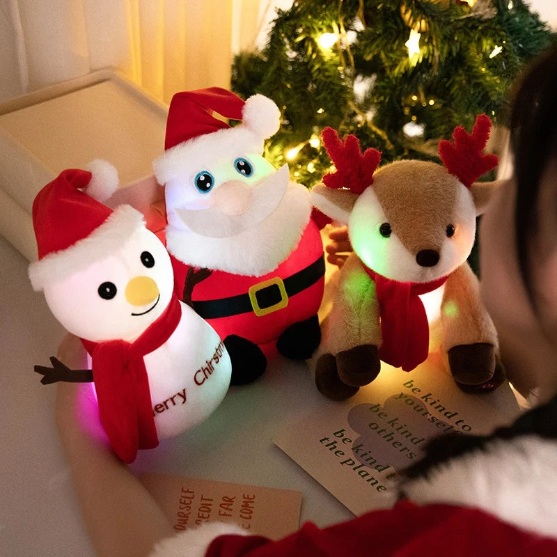 1pc Creative Christmas Luminous Santa Claus Elk Snowman Plush Stuffed Toys Lovely Sing Christmas Music Doll Happy New Year Gift