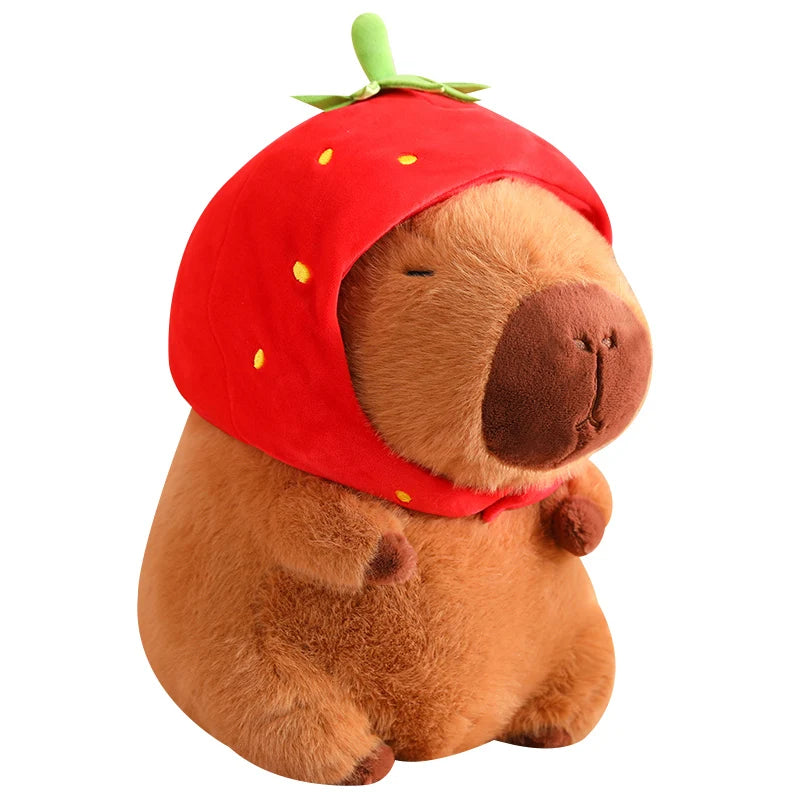 Strawberry Hat Capybara Plush Toy Simulation Turtle Backpack Capibara Stuffed Animals Papa Hand Circle Ring Small size Pendant