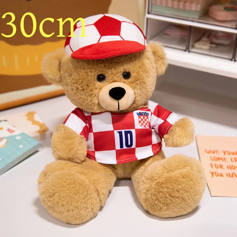 25/30cm Creative Sports Soft  Bear Plush Pillow Cartoon Basketball Soccer Ball Huggable Pillow Refuel Sports Bear