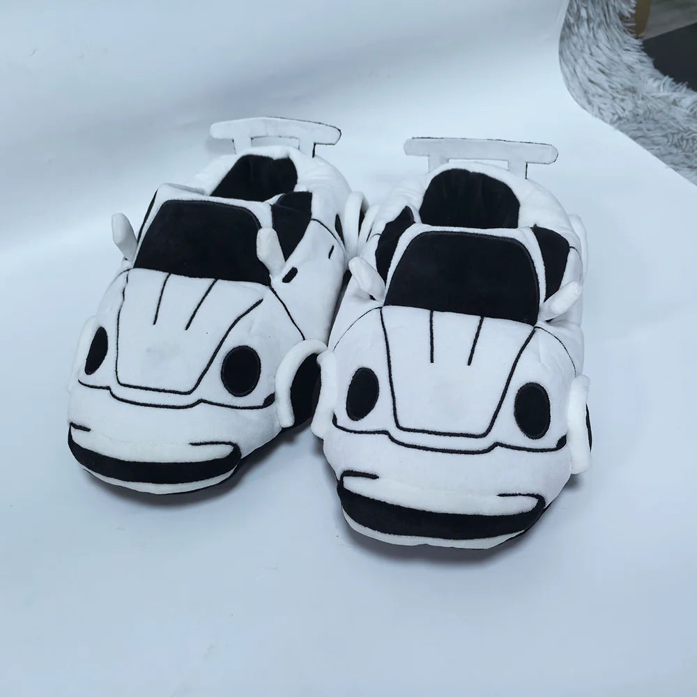 MyRytanda Funny CAR Shape Plush Slippers Christmas Women Men Sports Car Warm Soft House Shoes Adults Fashion Vehicle Shoes