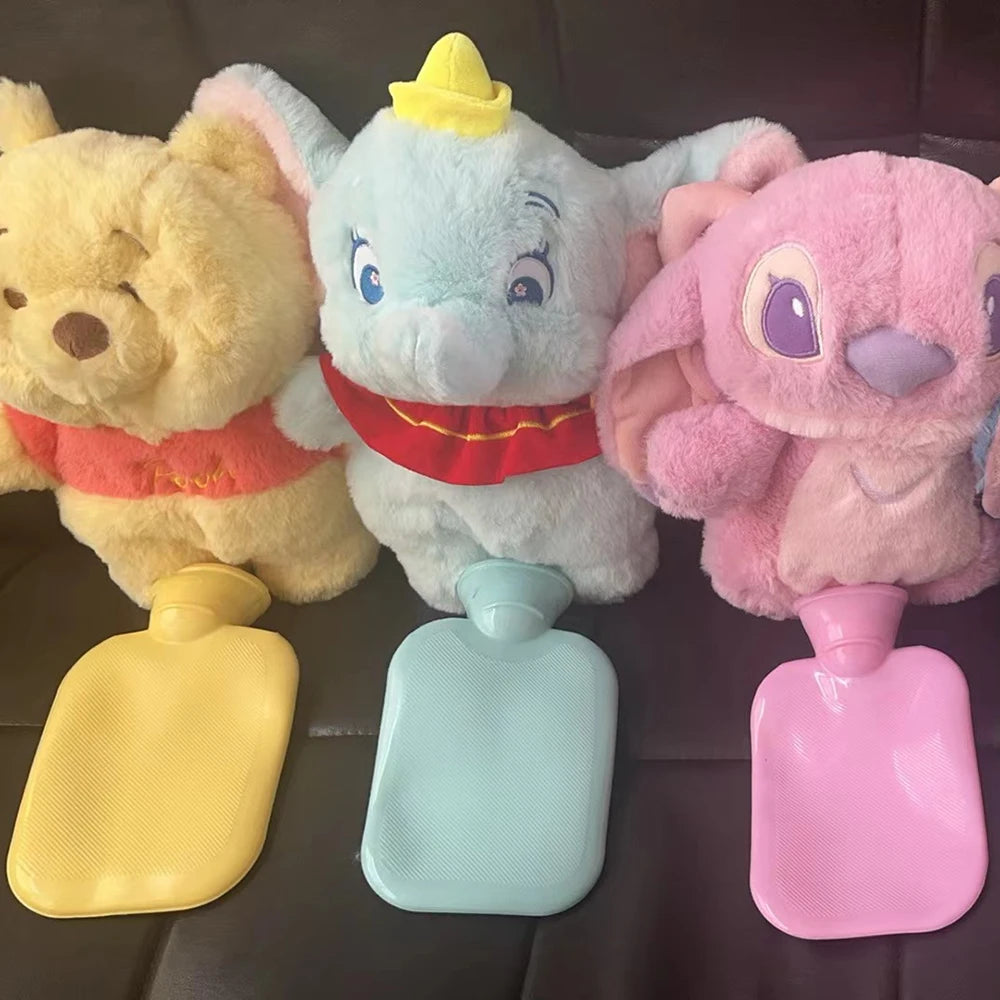 Disney Stitch Angel Lotso Pooh Bear Dumbo Plush Hand Warm Bottle Hot Water Bottles Portable Warm Hand Bag Hand Warmer Girl Gift