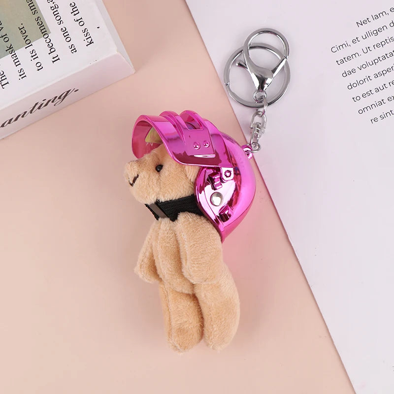 1PCS Lovely Helmeted Bear Charm Keychains Y2K Plush Ornament Pendant Car Keyring Backpack Decoration Bag Fashion Jewelry