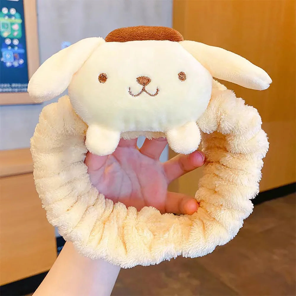 Sanrio Kawaii Plush Headband Cinnamoroll My Melody Kuromi Purin Makeup Wash Hair Ring Hair Accessories Bandwear Gifts For Girls