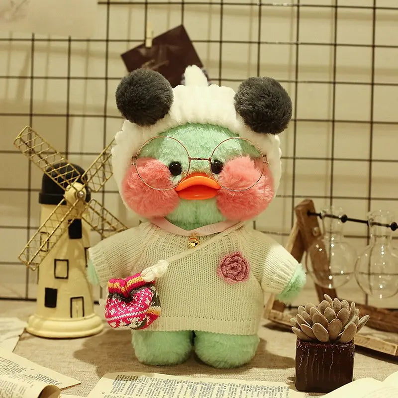 30cm Cute Cafe Green Duck Stuffed Plush Animals Toy Wear Glasses And Clothes Soft Doll Girl Birthday Creative Gift For Children